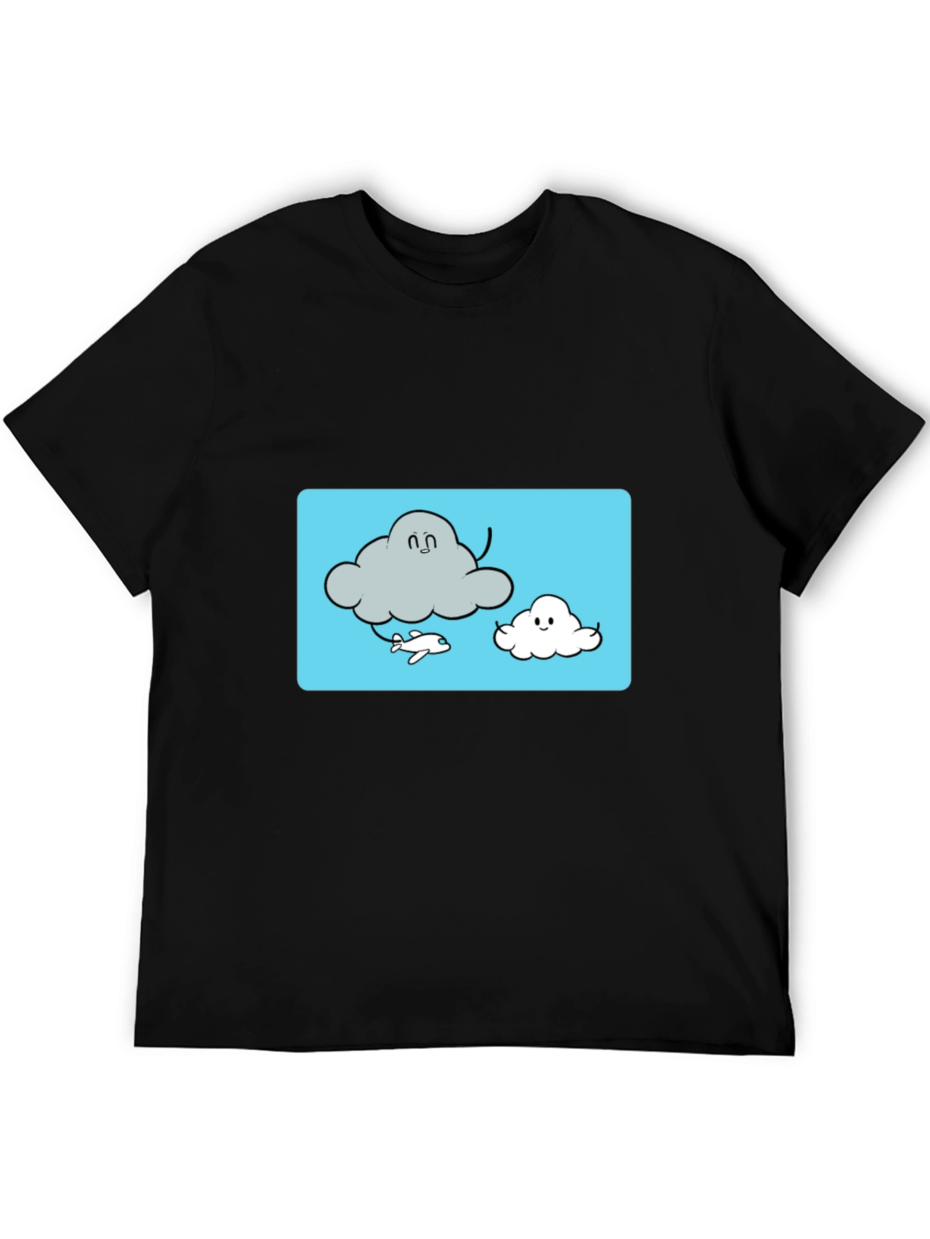 Black Cloud Cartoon Graphic Tee - Black Cotton T-Shirt view 5