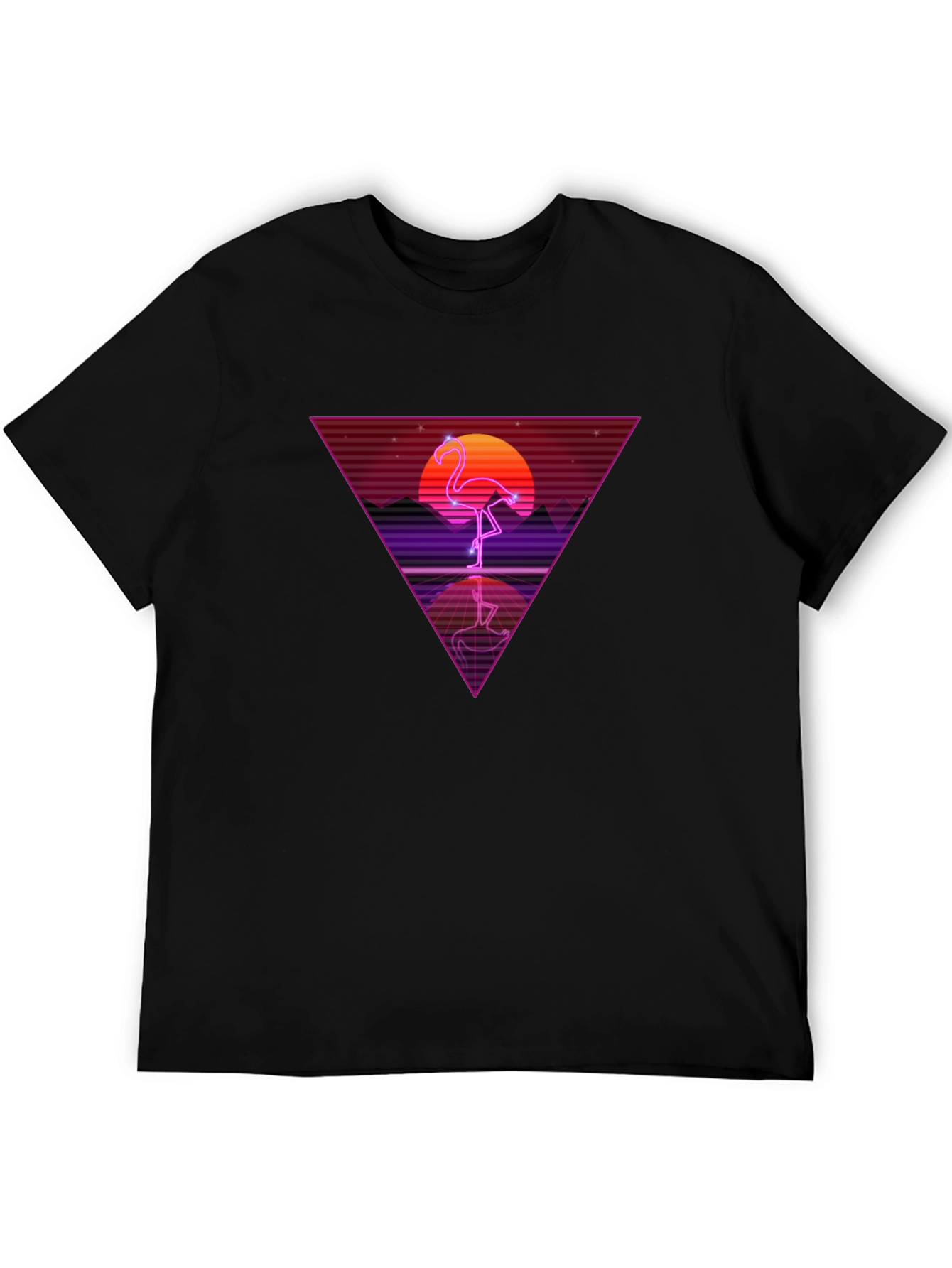 Black Retro Flamingo Triangle Graphic Tee view 5