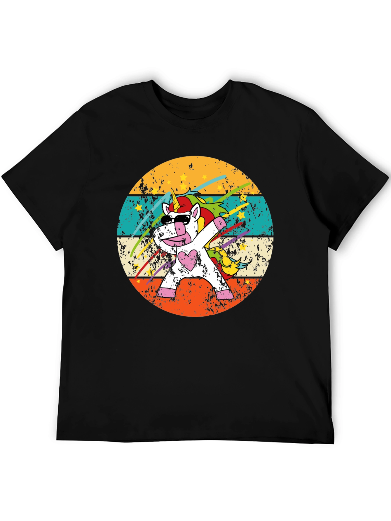 Black Dabbing Unicorn Retro T-Shirt view 5
