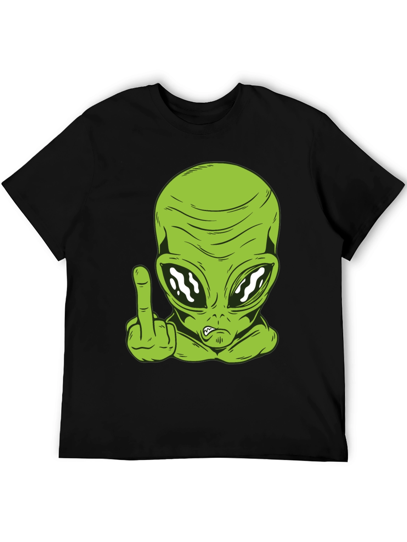 Black Alien Middle Finger Graphic T-Shirt - Black view 5