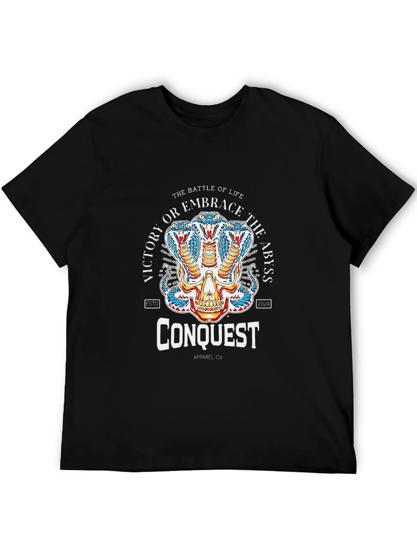Black Conquest Skull Cobra Graphic Black T-Shirt view 5