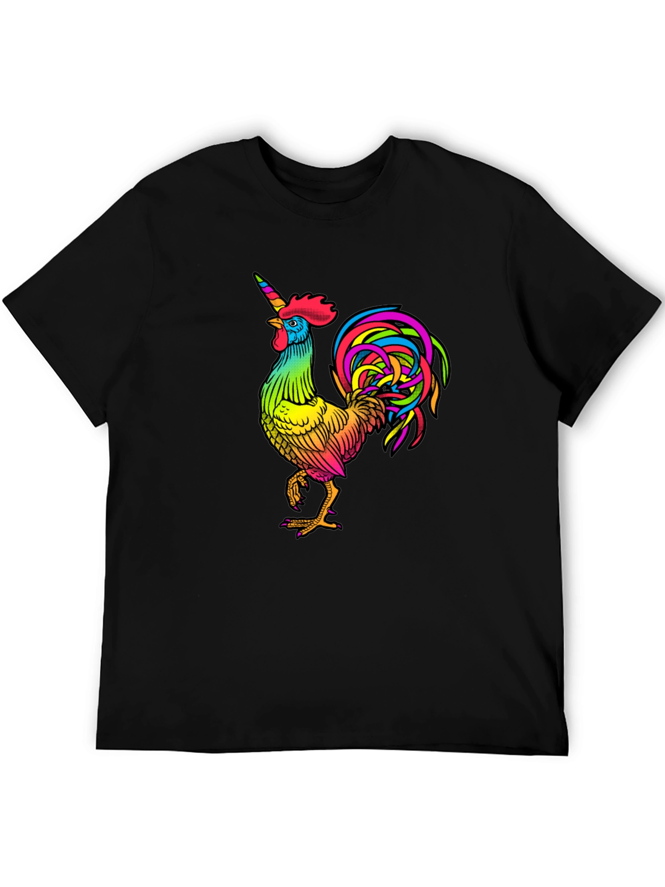Black Rainbow Unicorn Rooster Graphic Tee view 5