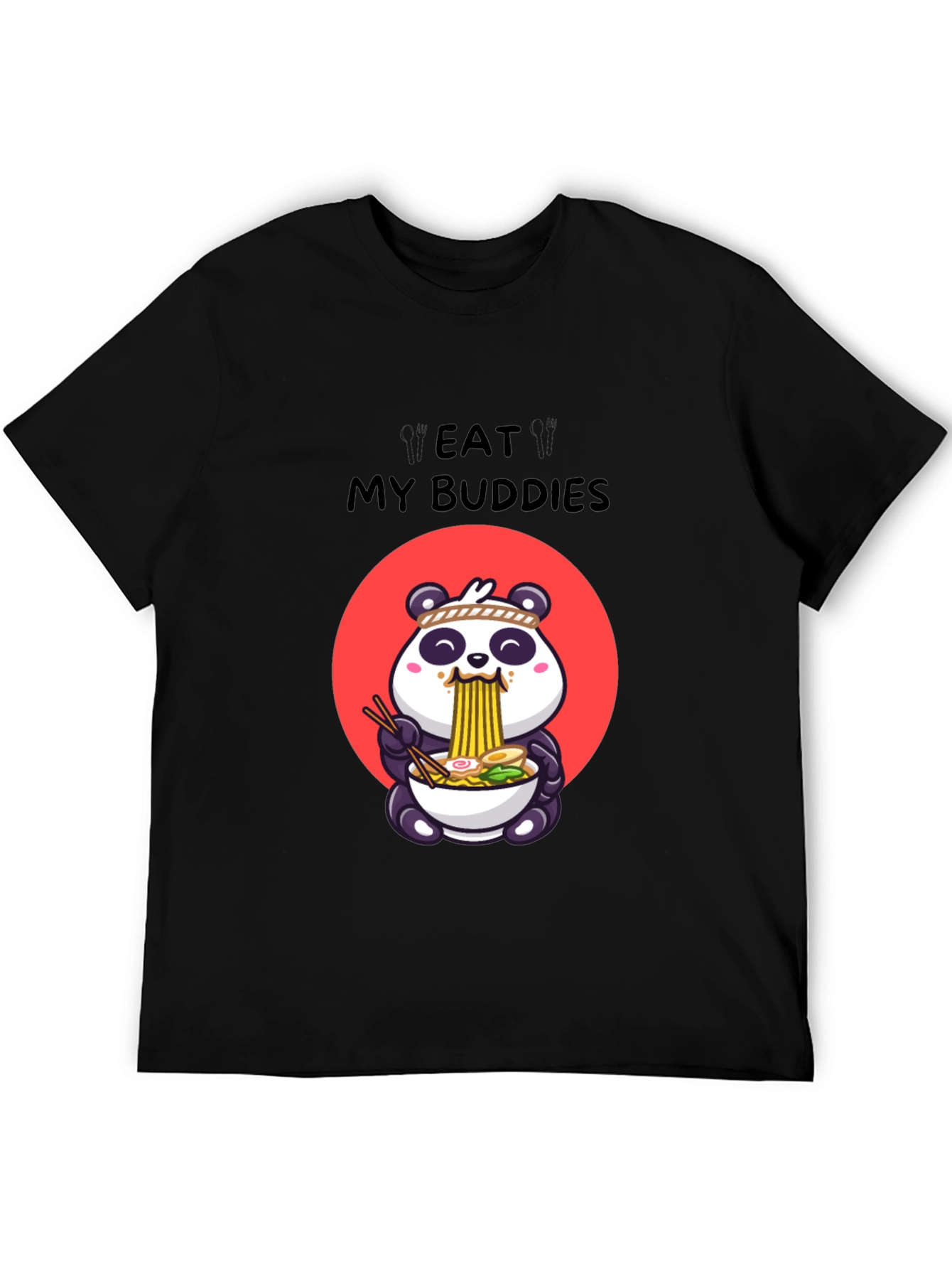 Black Eat My Buddies Panda Ramen T-Shirt view 5