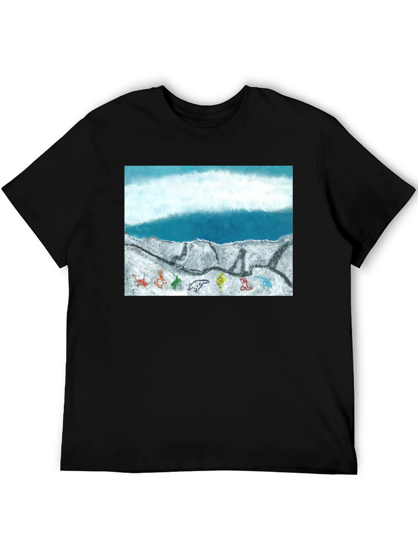 Ocean Scene Graphic Print Black T-Shirt - 5