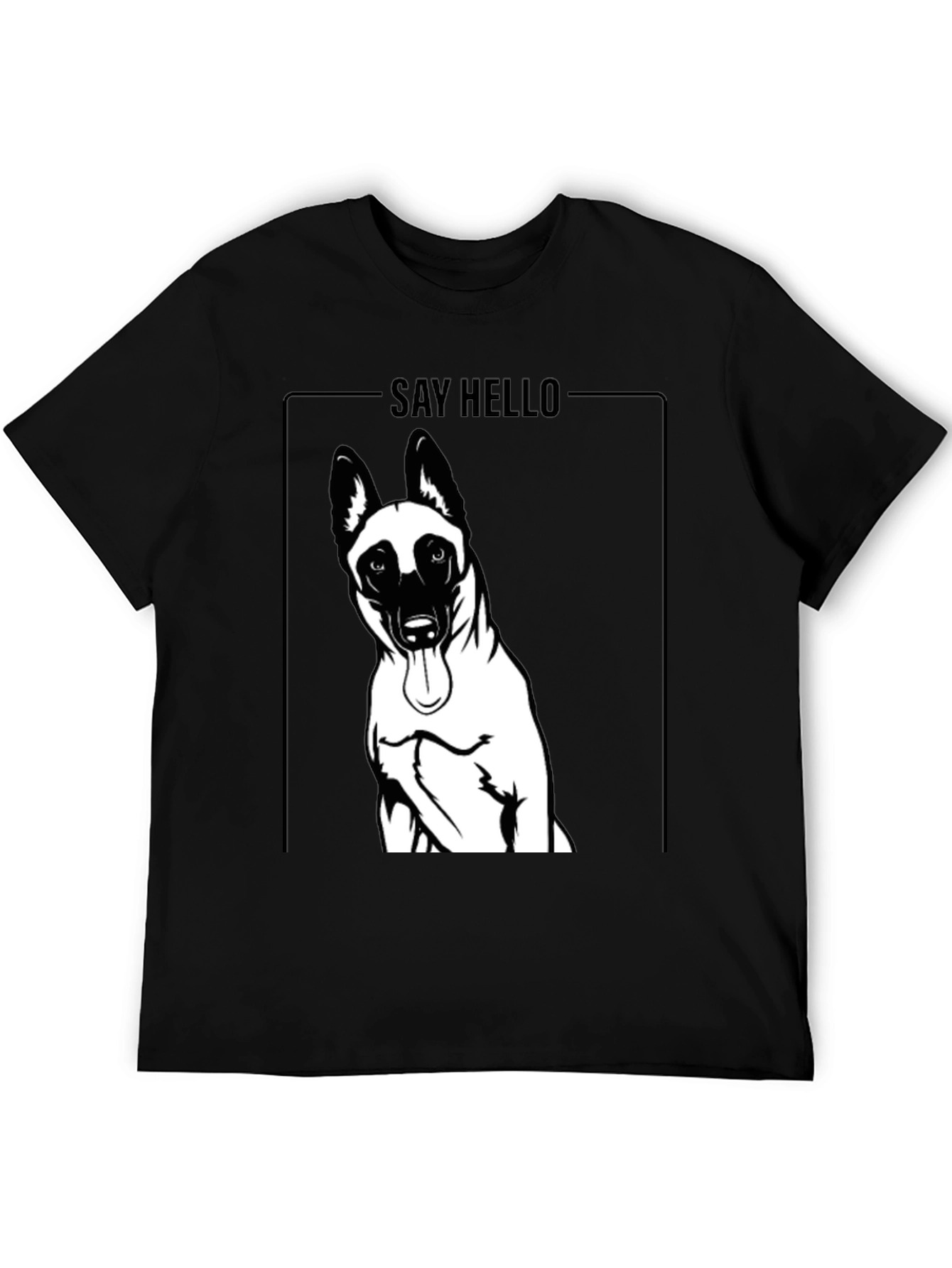 Dog Graphic Tee - Say Hello, Black Cotton T-Shirt - 5