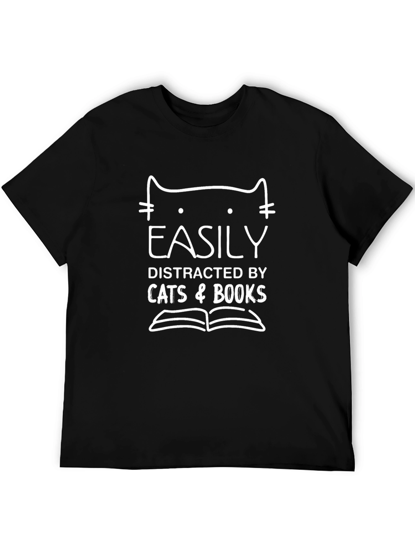 Black Easily Distracted by Cats & Books Graphic Tee view 5