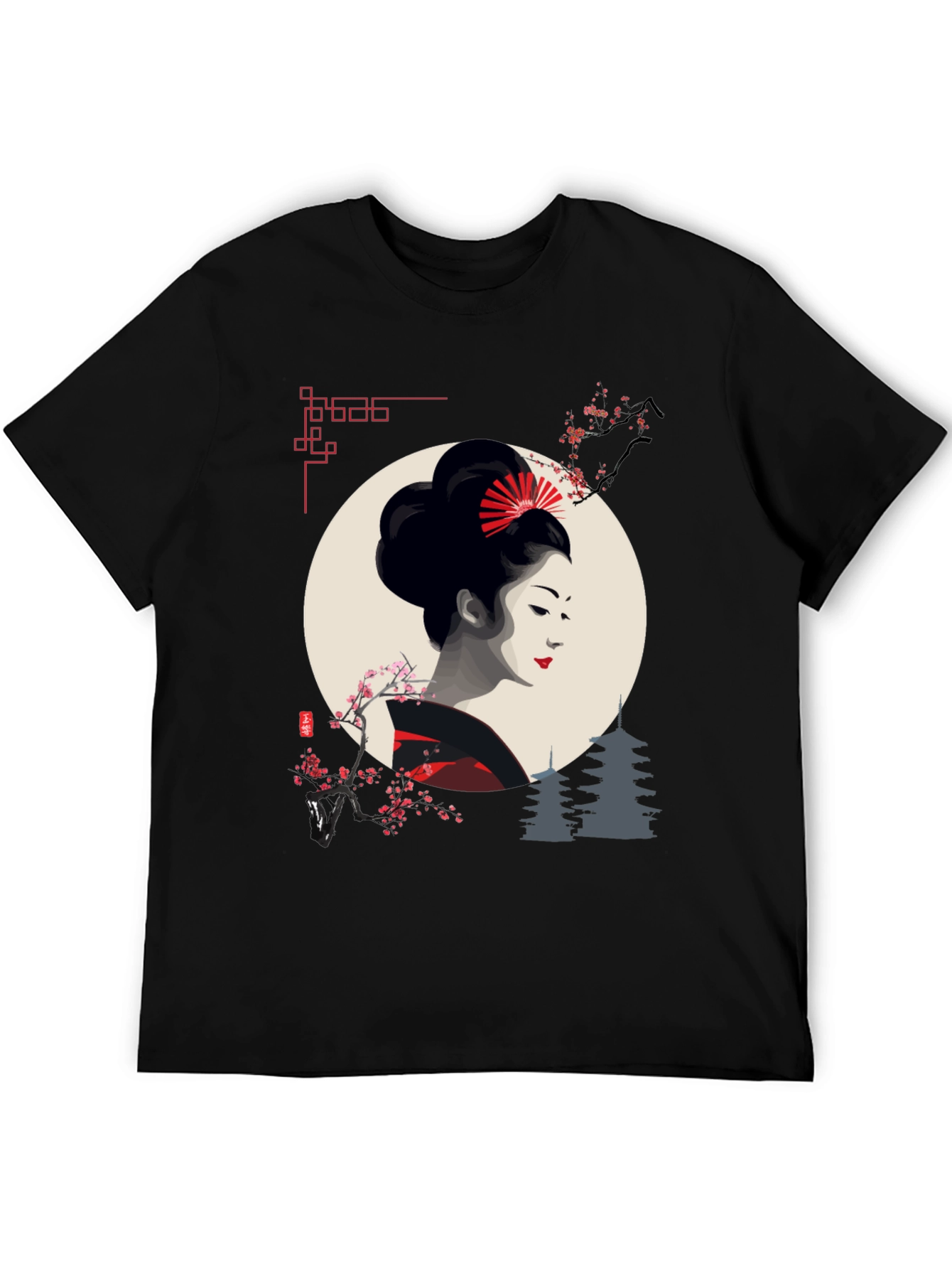 Black Geisha Graphic Print Black T-Shirt view 5