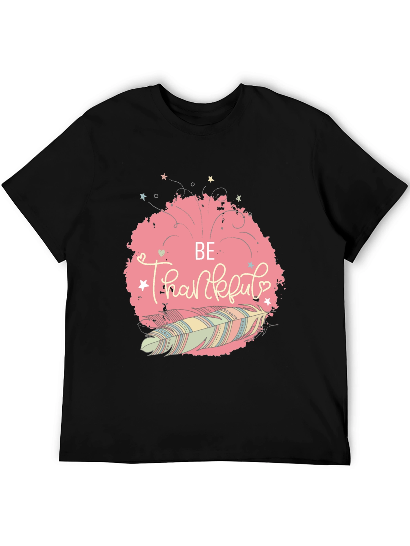 Black Be Thankful Feather Graphic Tee - Stylish Comfort view 5