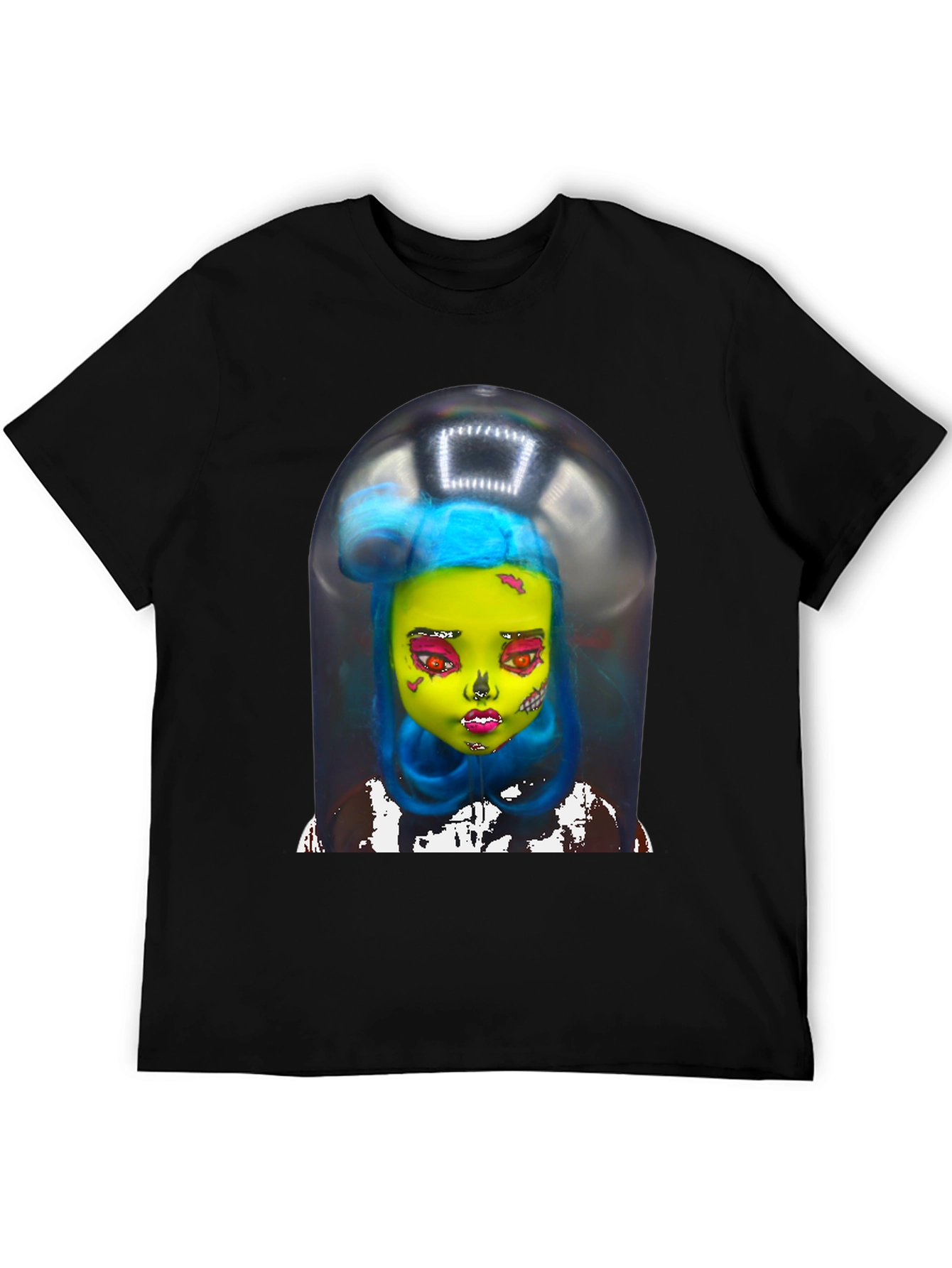 Black Surreal Doll Graphic Tee - Unique Art Shirt view 5