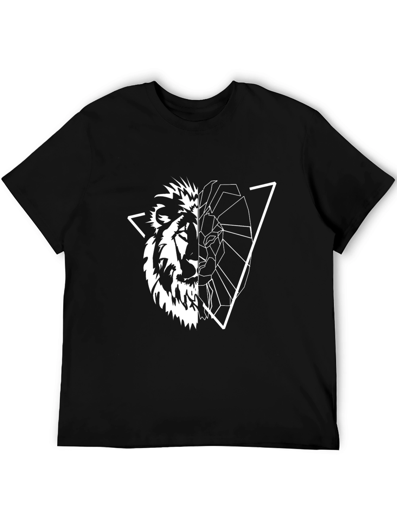 Black Geometric Lion Graphic Tee - Black view 5