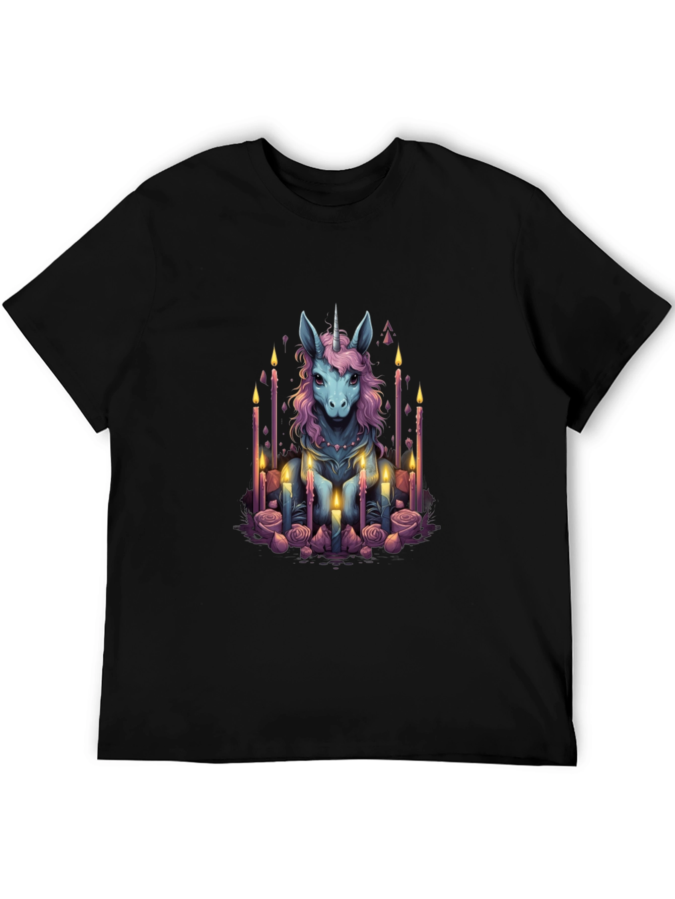 Black Unicorn Candle Graphic T-Shirt - Men's Black Tee view 5