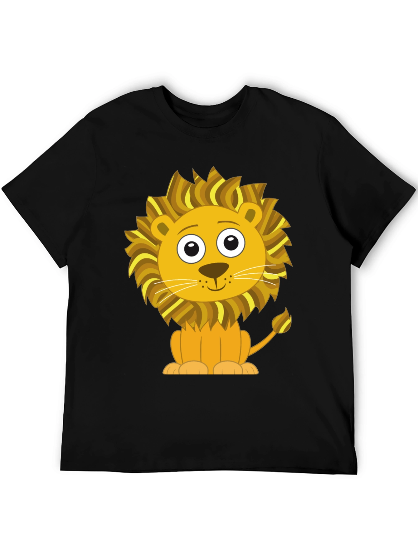 Black Cute Cartoon Lion Graphic T-Shirt - Black Cotton Tee view 5