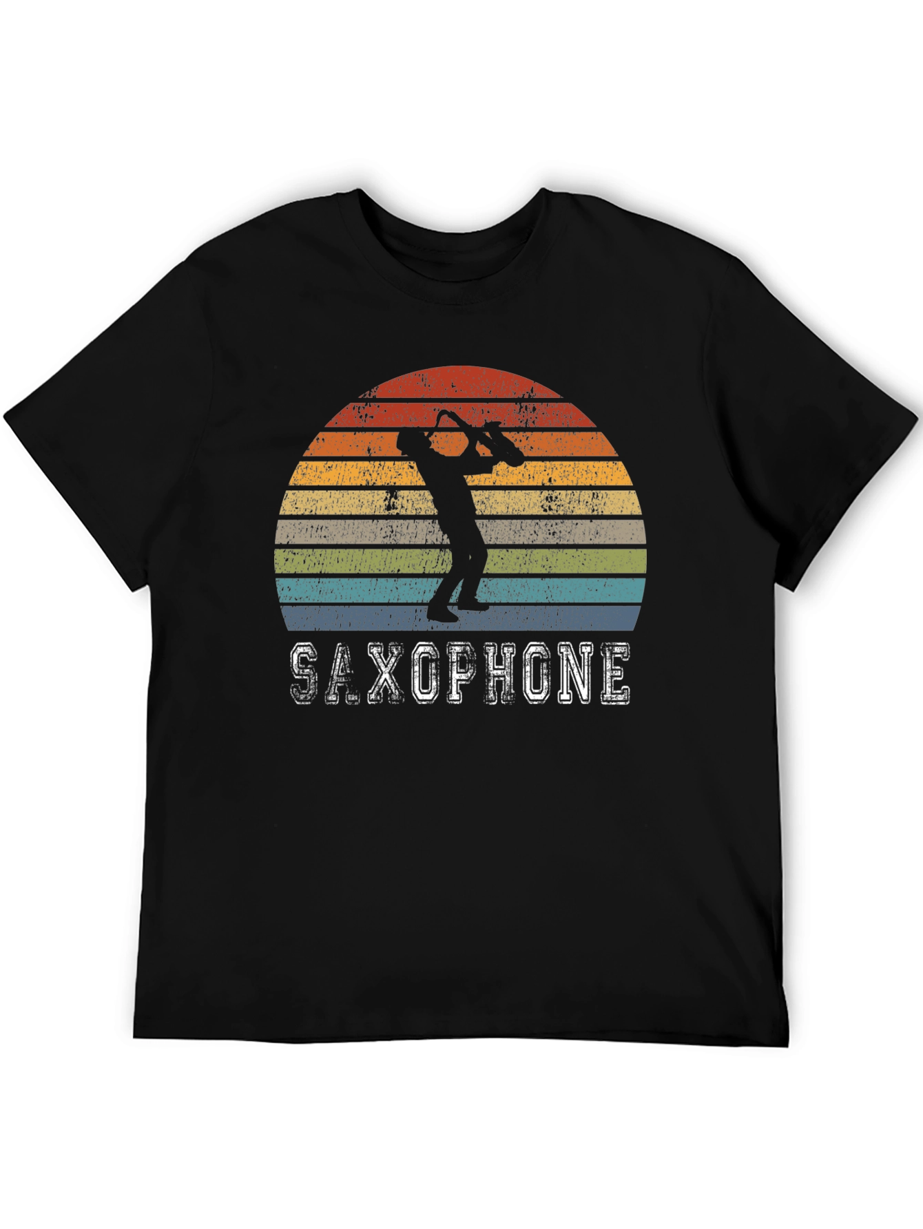 Black Retro Saxophone Player T-Shirt - Vintage Sunset Design view 5