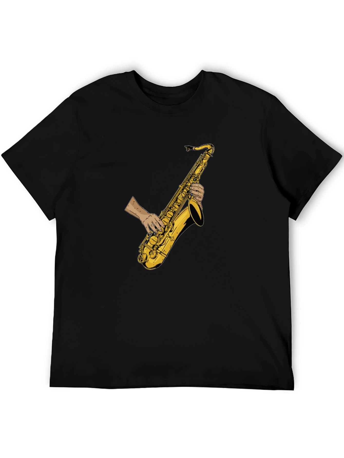 Black Saxophone Player Graphic Tee - Black Cotton T-Shirt view 5