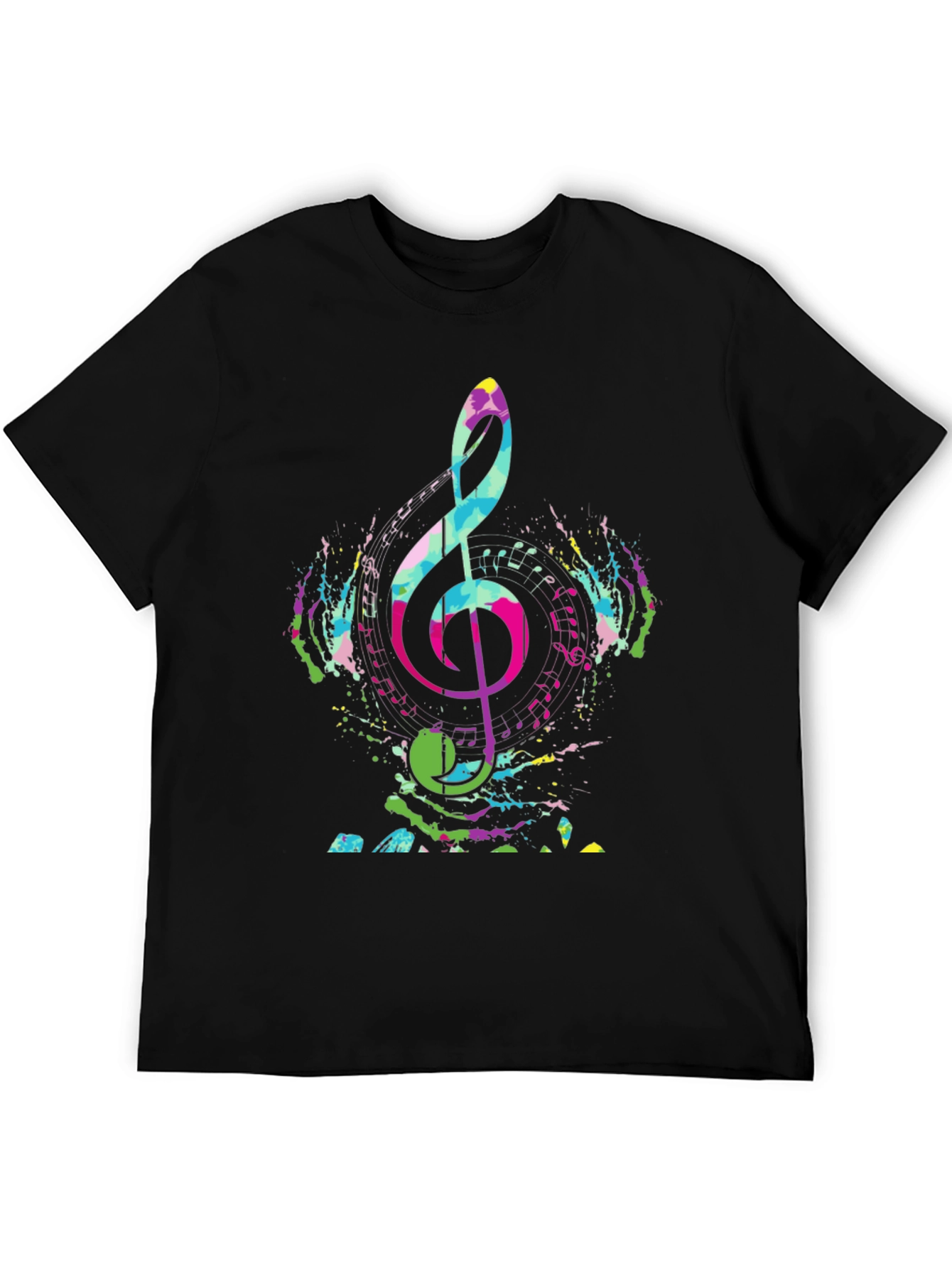 Black Colorful Music Note Graphic Tee - Black view 5
