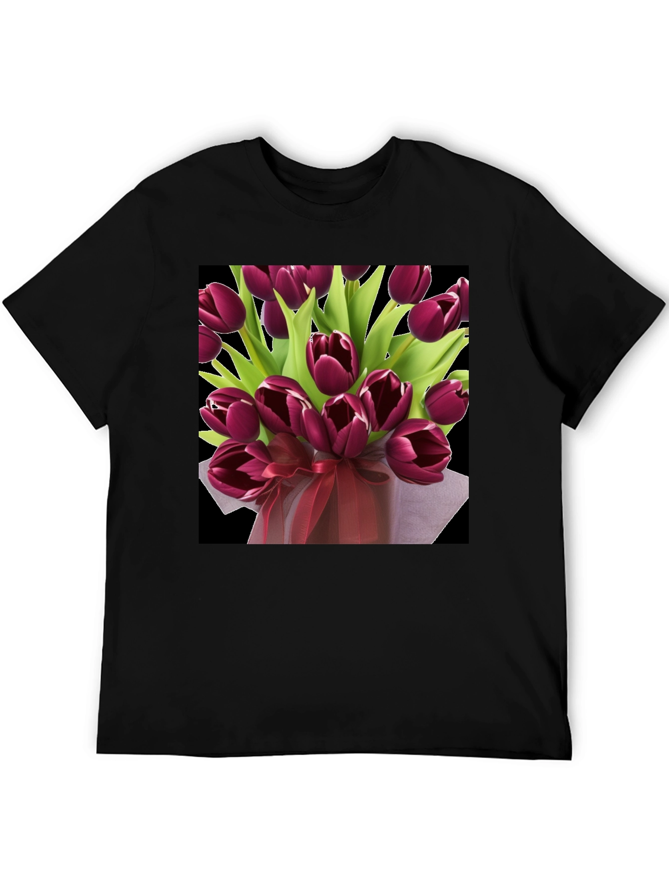 Black Tulip Bouquet Graphic Tee - Elegant Floral Design view 5