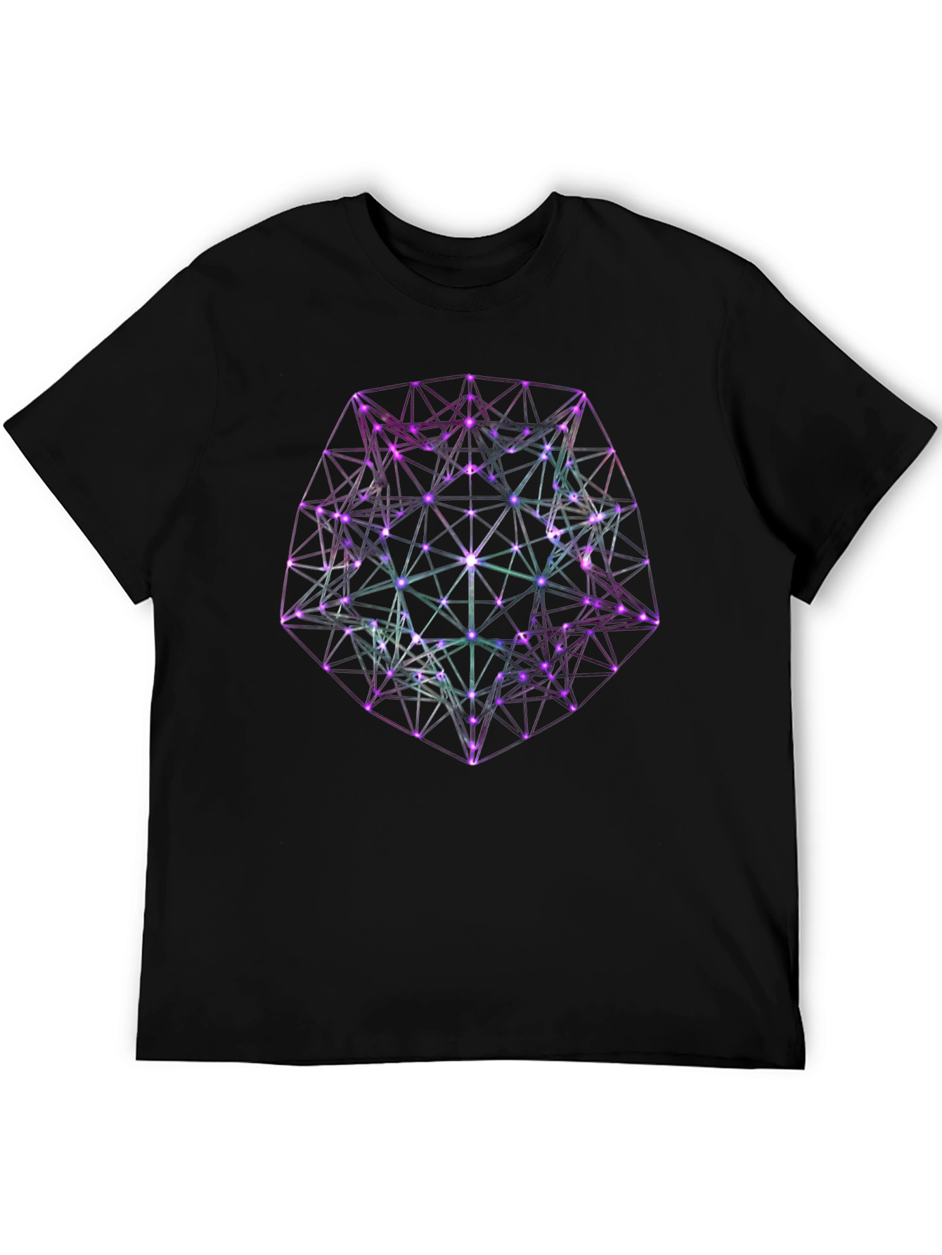 Black Geometric Neon Graphic Black T-Shirt view 5
