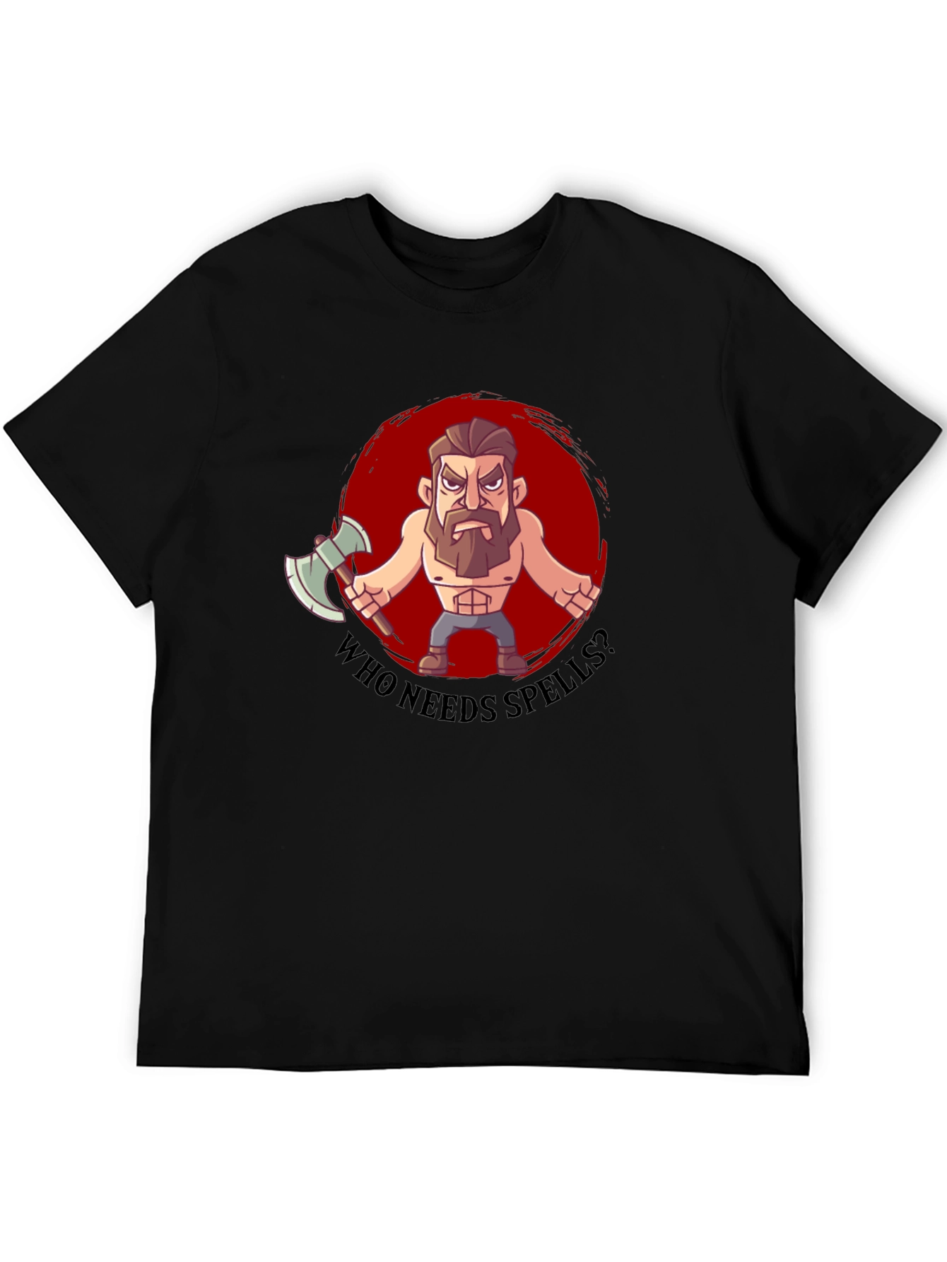 Black Barbarian Cartoon T-Shirt - Who Needs Spells? view 5