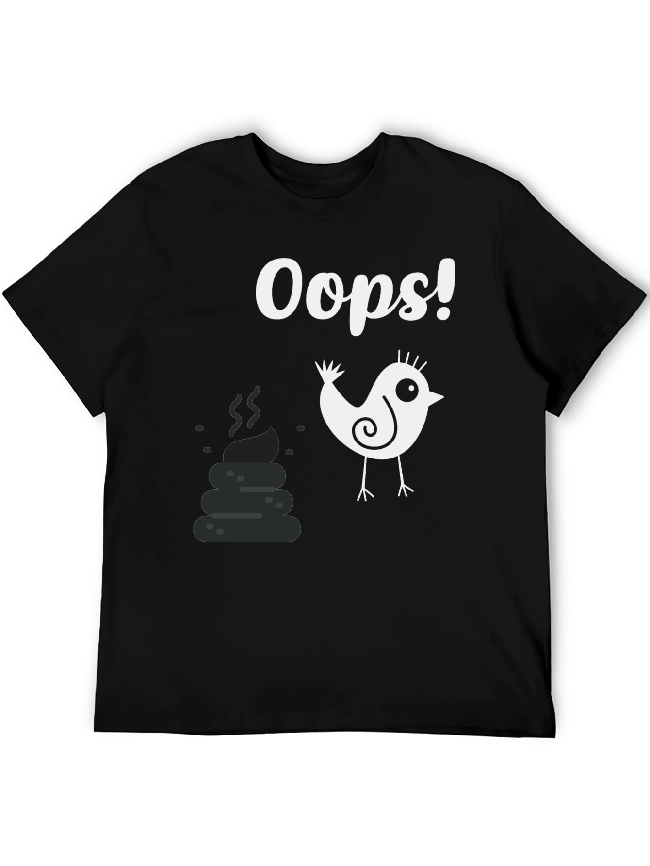 Black Oops! Bird Poop Graphic Tee - Funny Casual T-Shirt view 5