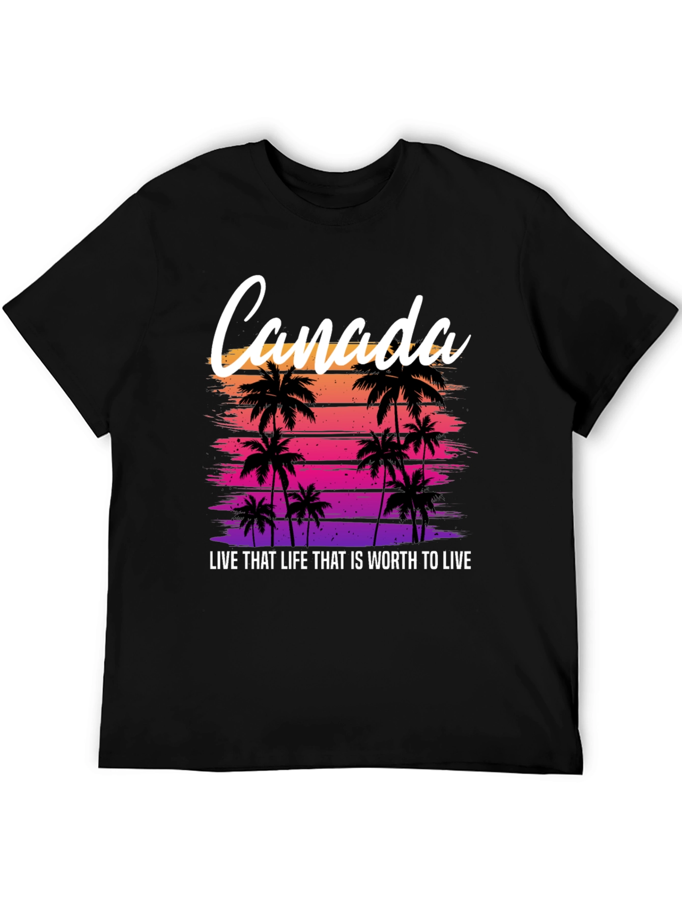 Black Canada Sunset Palm Tree T-Shirt - Live That Life Tee view 5