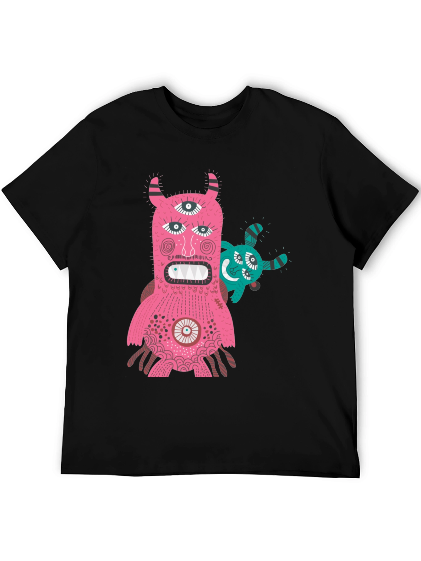 Black Monster Graphic Tee - Black T-Shirt with Fun Creature Design view 5