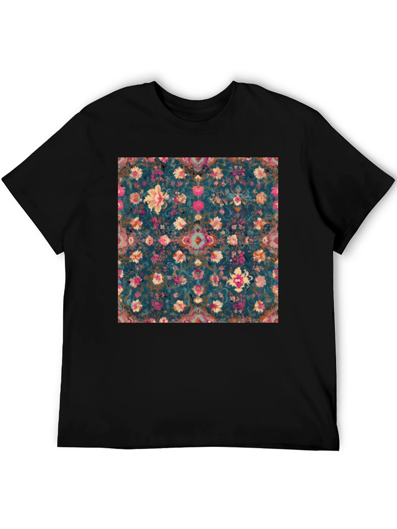 Black Floral Pattern Black T-Shirt view 5