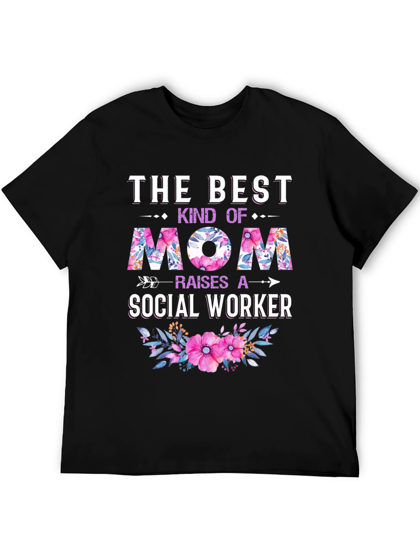 Black Best Mom Social Worker Floral T-Shirt view 5