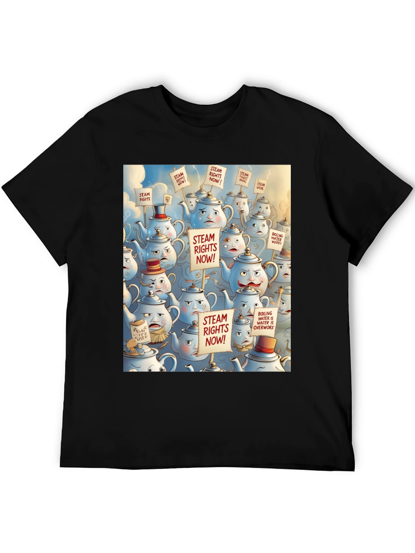 Black Steam Rights Teapot Protest T-Shirt - Unique Graphic Tee view 5