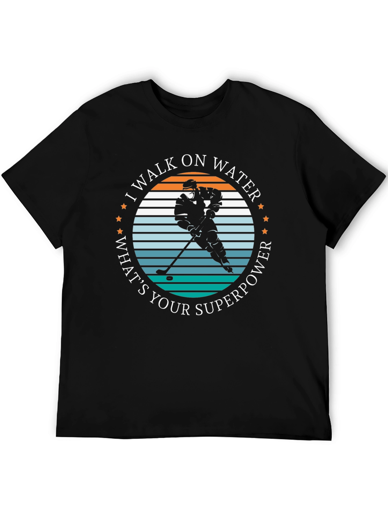 Black I Walk on Water Hockey Player Graphic T-Shirt view 5