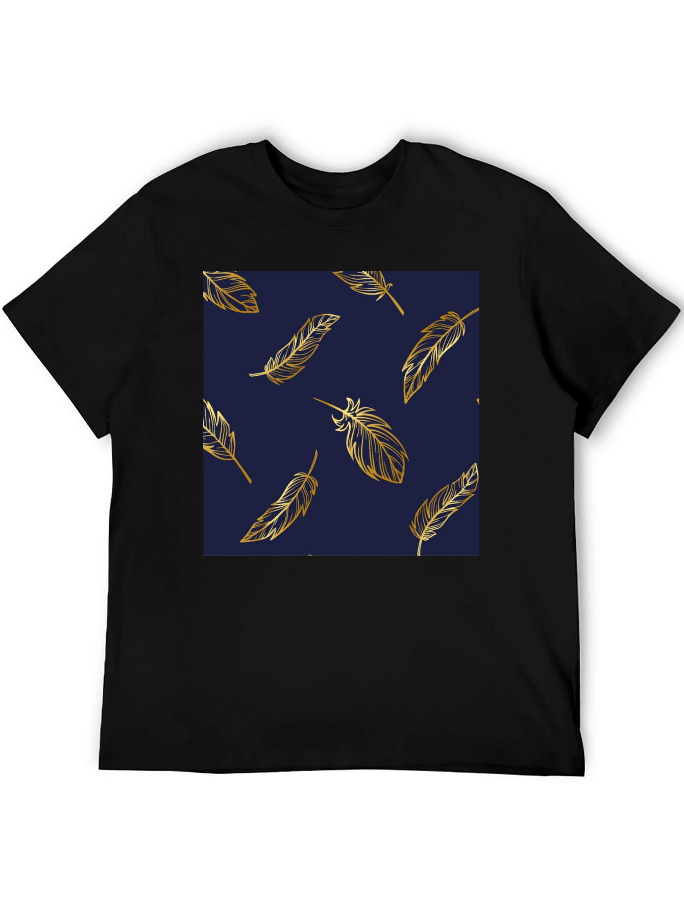 Black Feather Print Crew Neck Black T-Shirt view 5