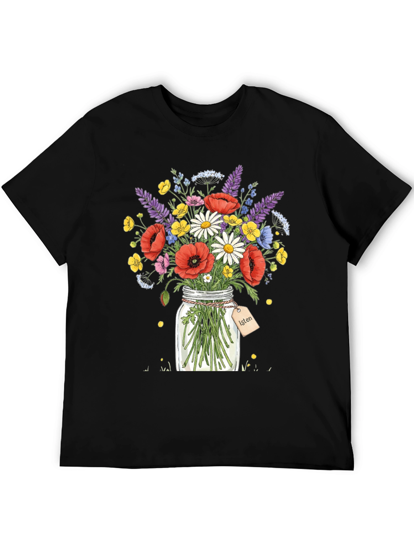 Black Floral Bouquet Jar Graphic T-Shirt view 5