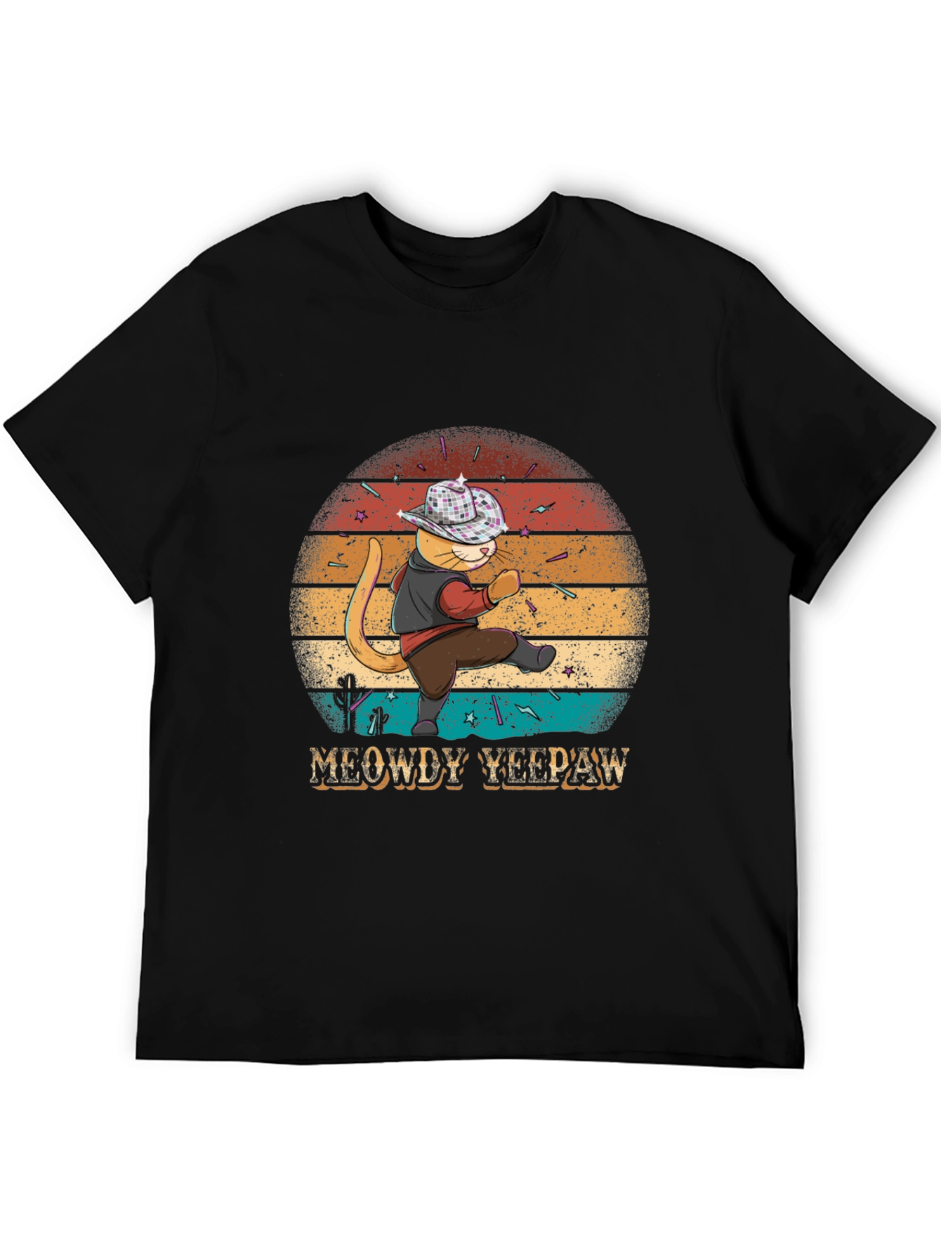Black Meowdy Yee Paw T-Shirt - Cowboy Cat Tee view 5
