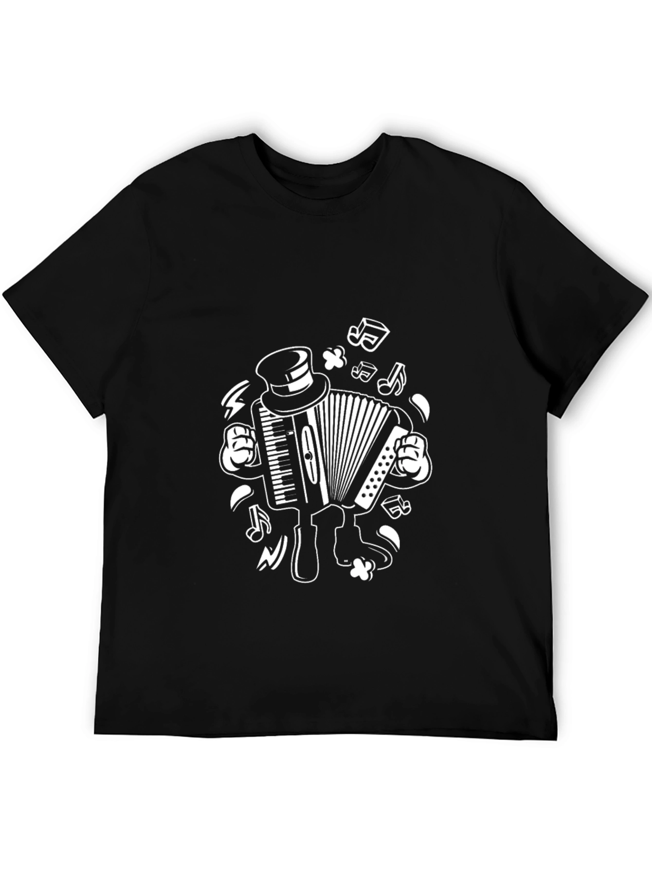 Black Accordion Cartoon Graphic Tee - Black Cotton T-Shirt view 5