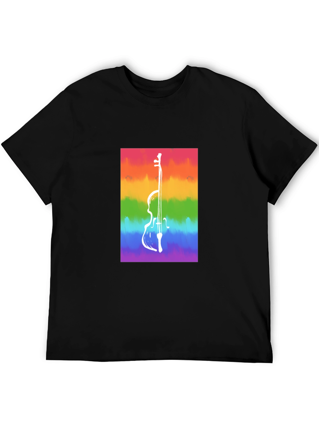 Black Rainbow Cello Graphic Tee - Black Cotton Casual Shirt view 5