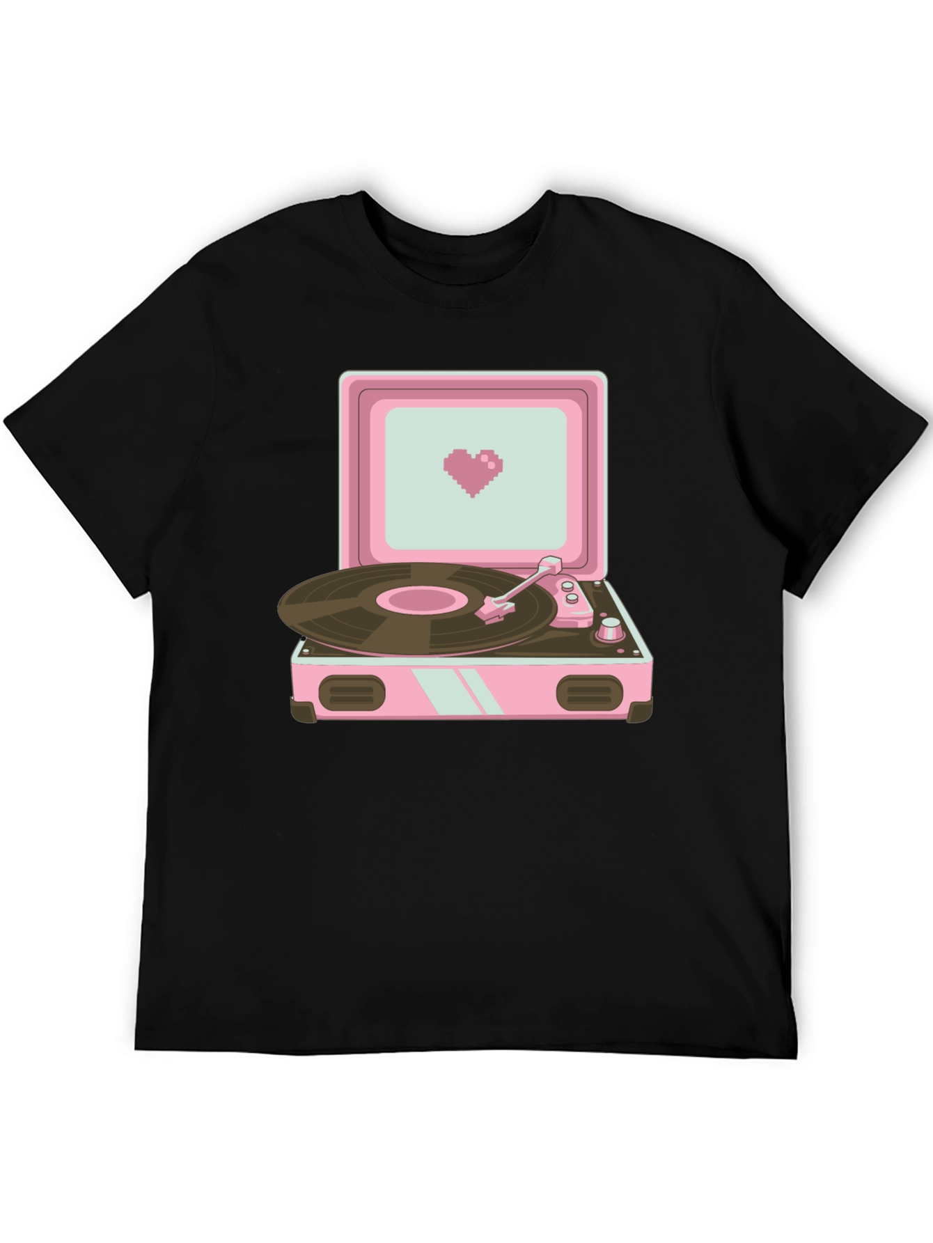 Black Retro Record Player Graphic T-Shirt view 5