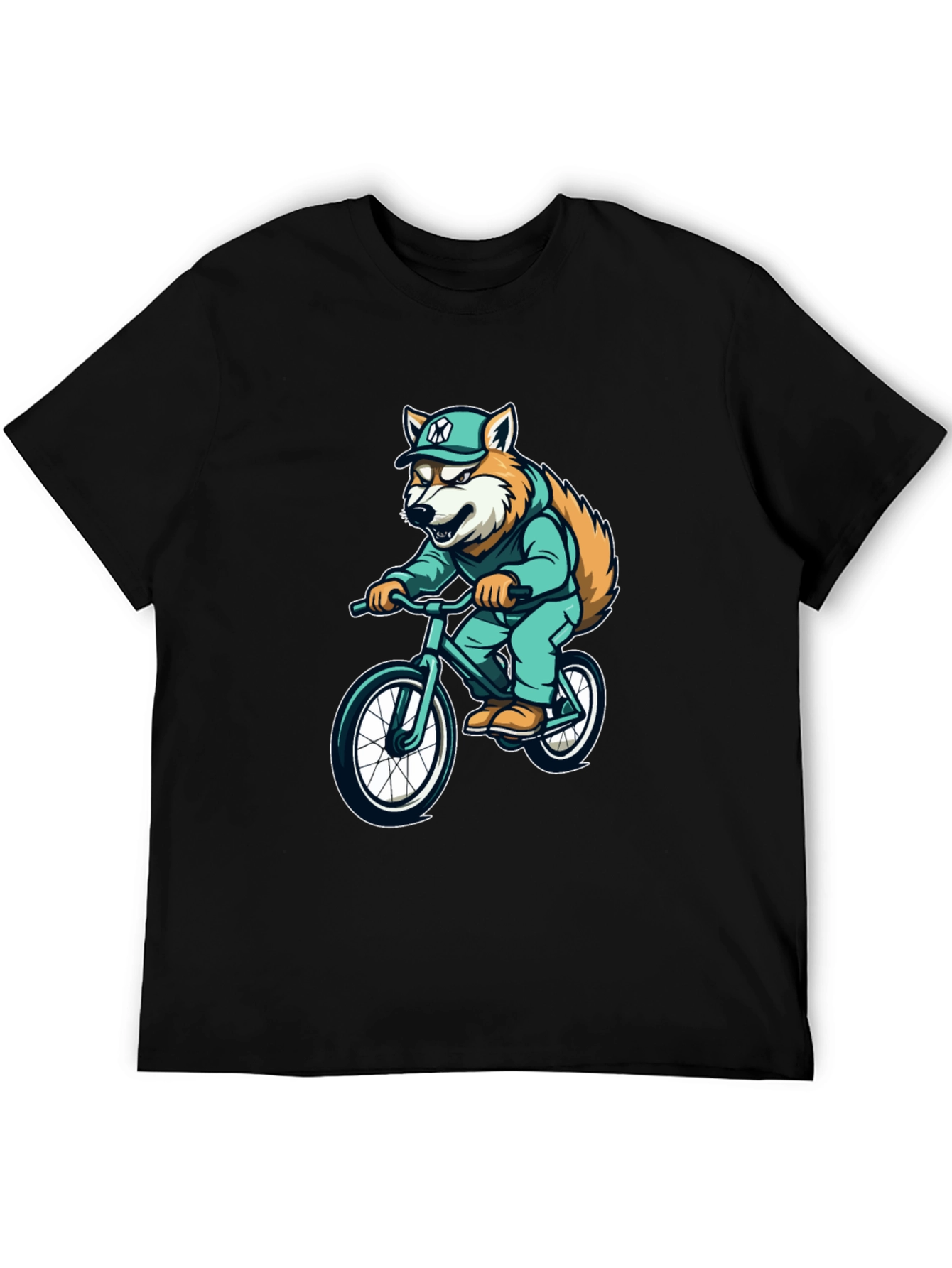 Black Cool Fox Biker Graphic Tee - Trendy Style view 5