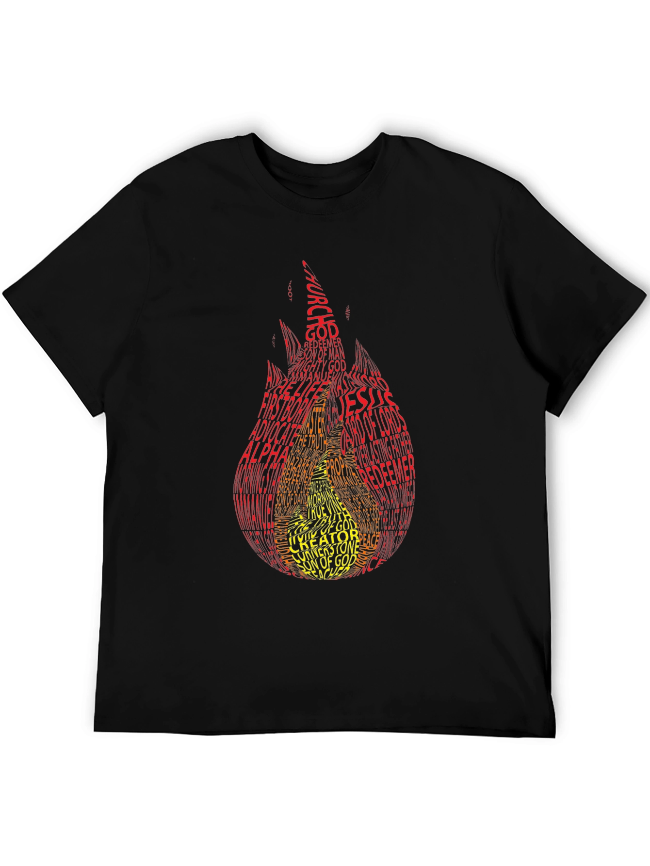 Black Flame Word Art T-Shirt - Religious Design view 5