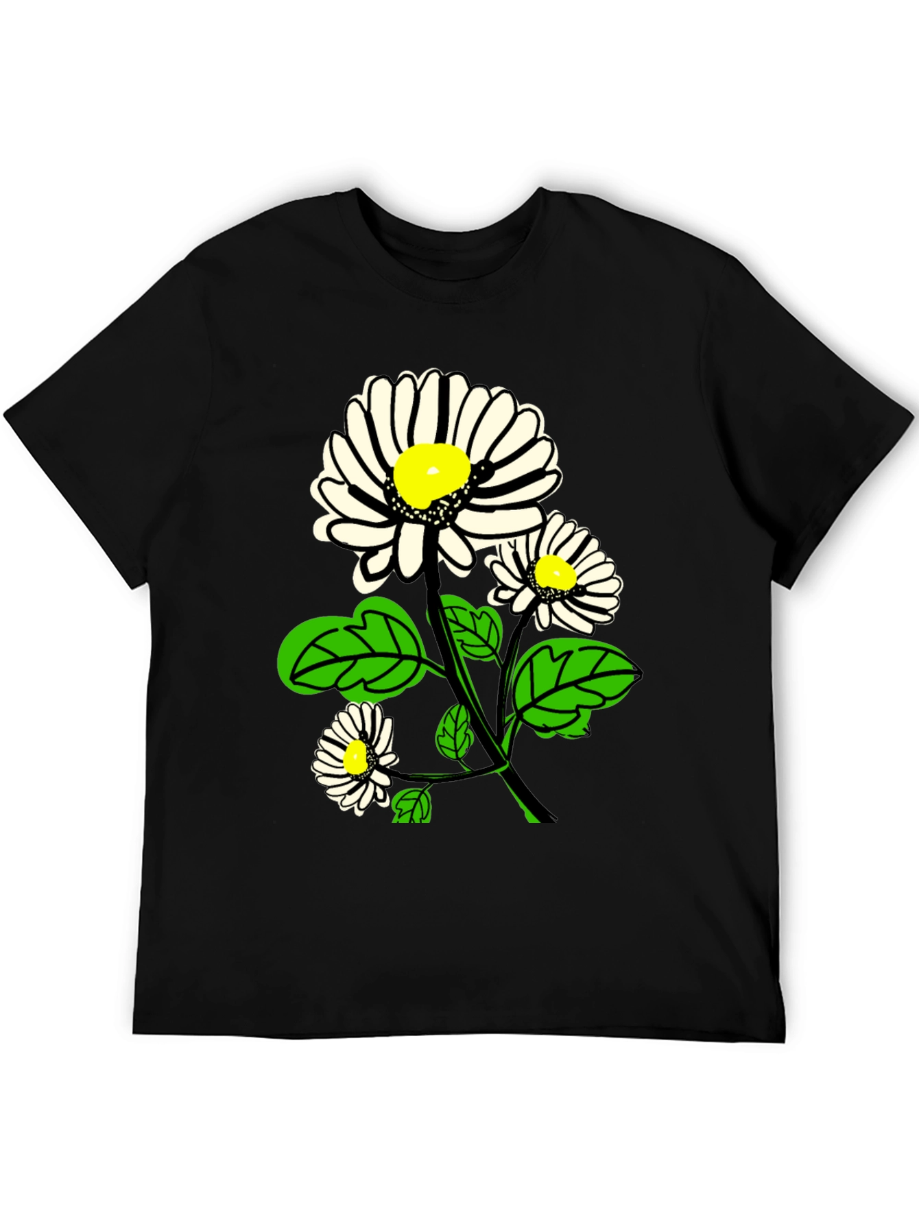 Black Daisy Graphic Print Black T-Shirt view 5