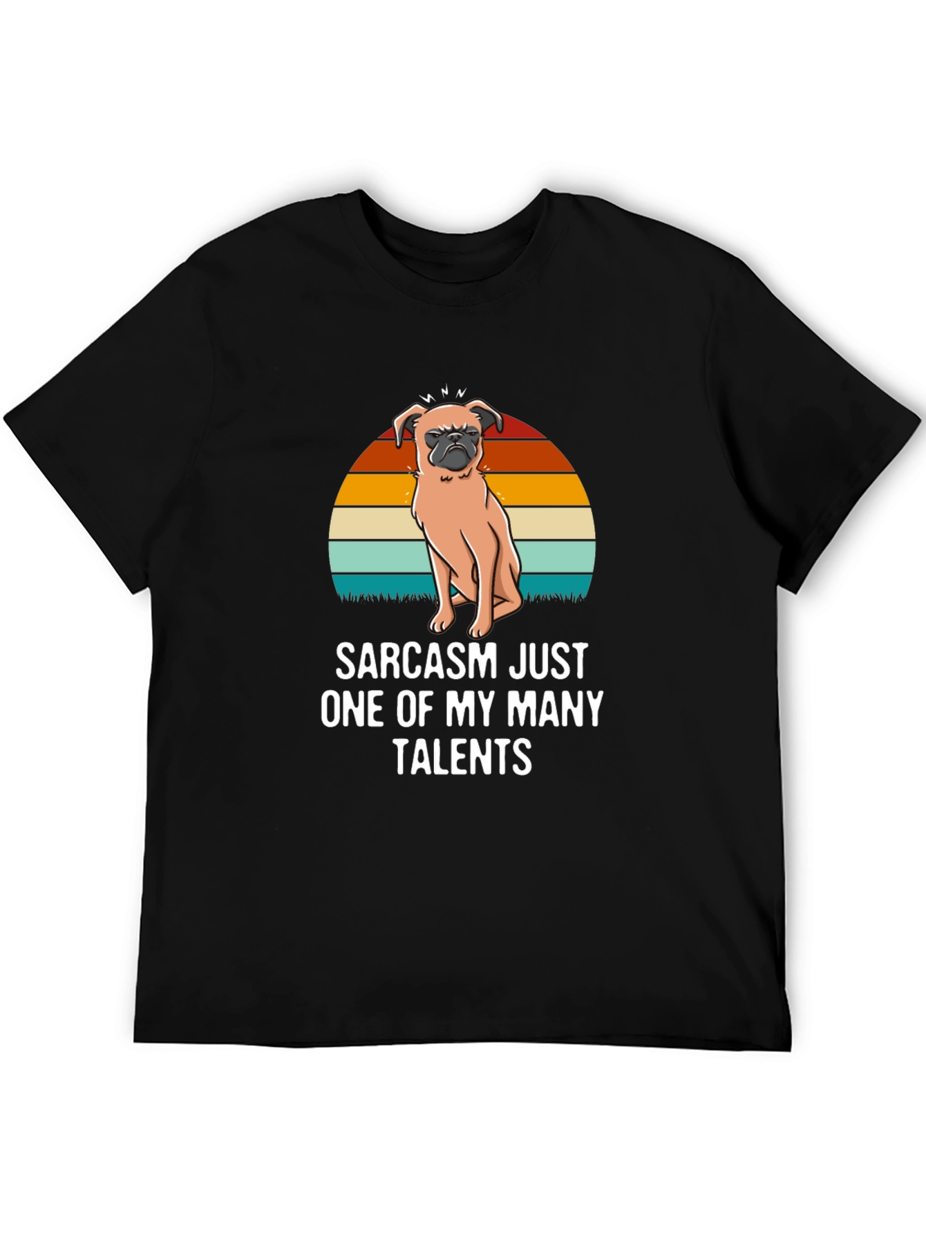 Black Sarcastic Pug Men's Black T-Shirt view 5