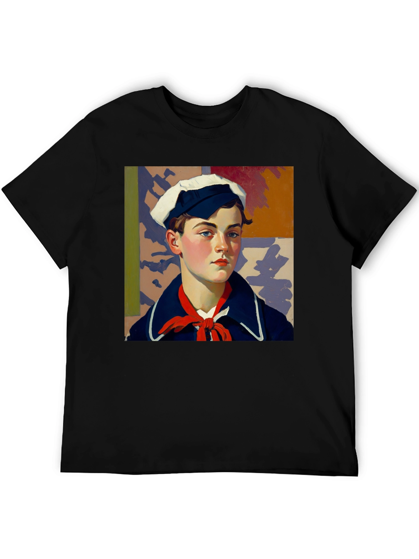 Black Vintage Sailor Portrait Black T-Shirt view 5
