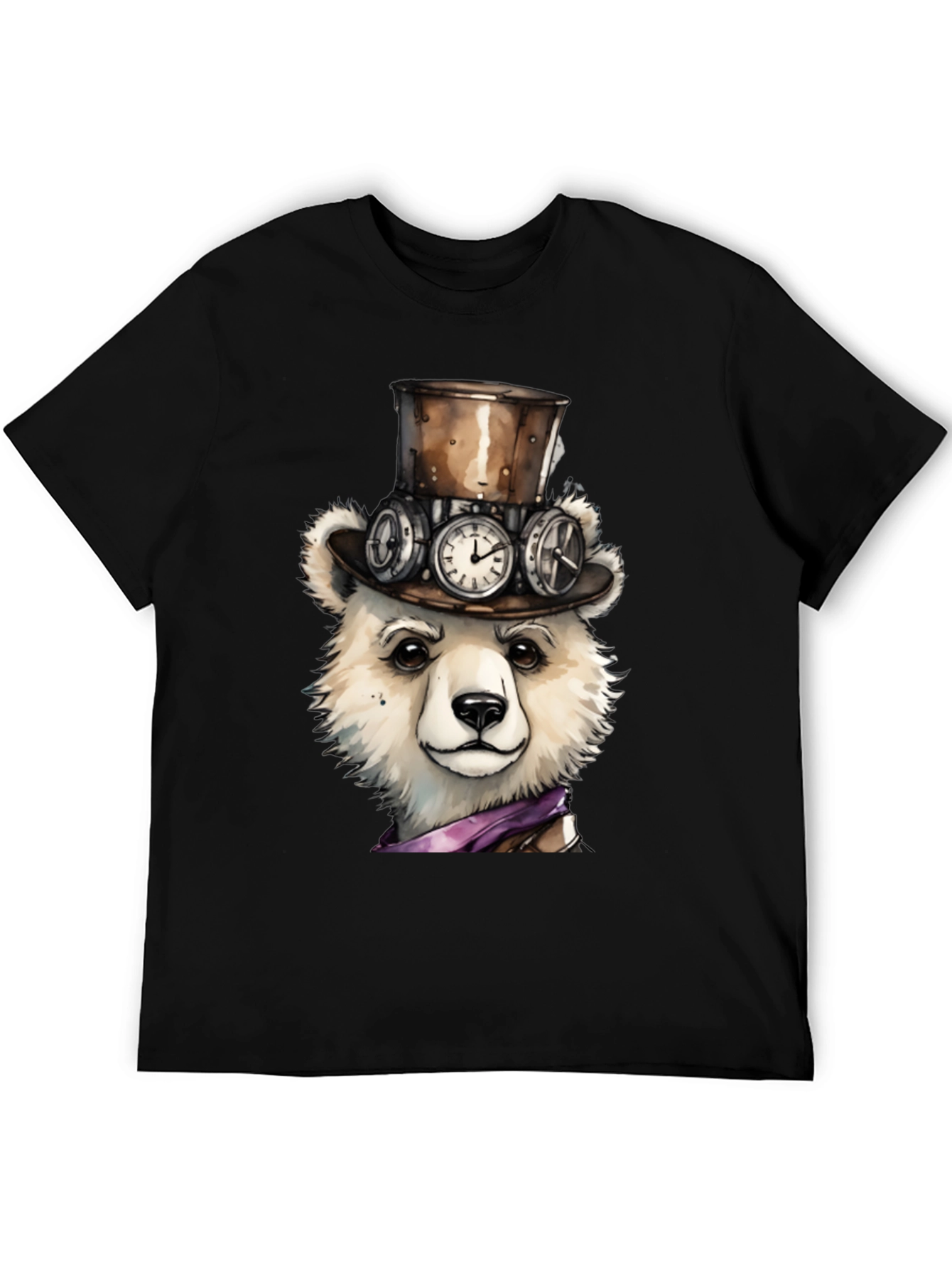 Black Steampunk Polar Bear Graphic Tee view 5
