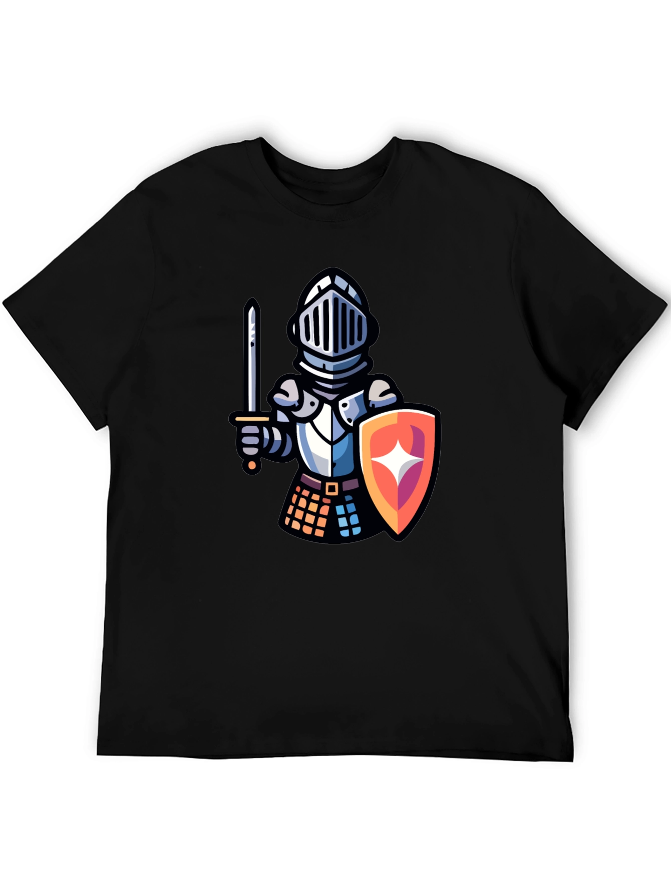 Black Knight Cartoon Graphic T-Shirt - Black Crew Neck Tee view 5