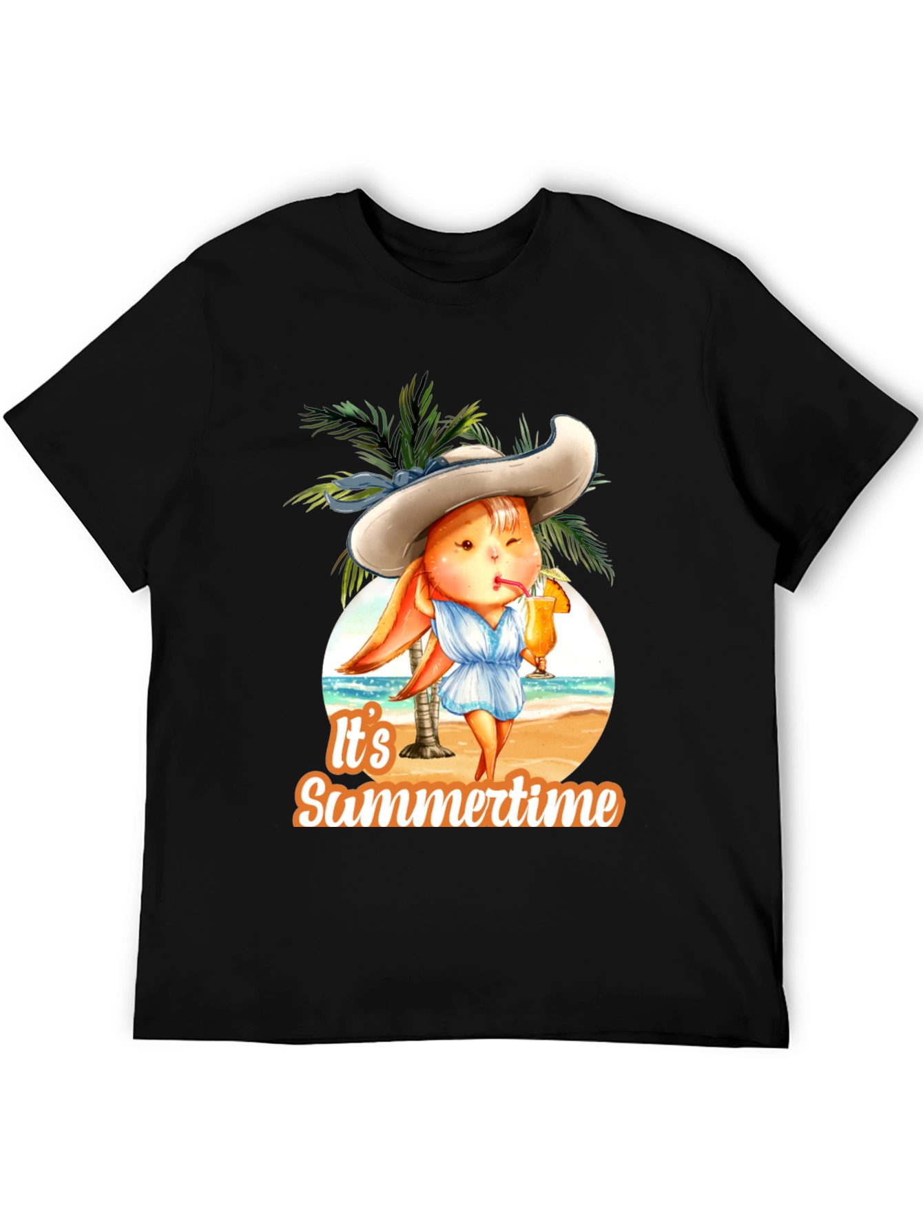 Black Summer Bunny Graphic Tee - Relaxed Beach Vibes view 5