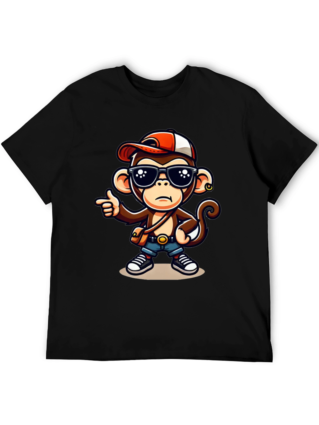 Black Cool Monkey Cartoon Graphic T-Shirt view 5