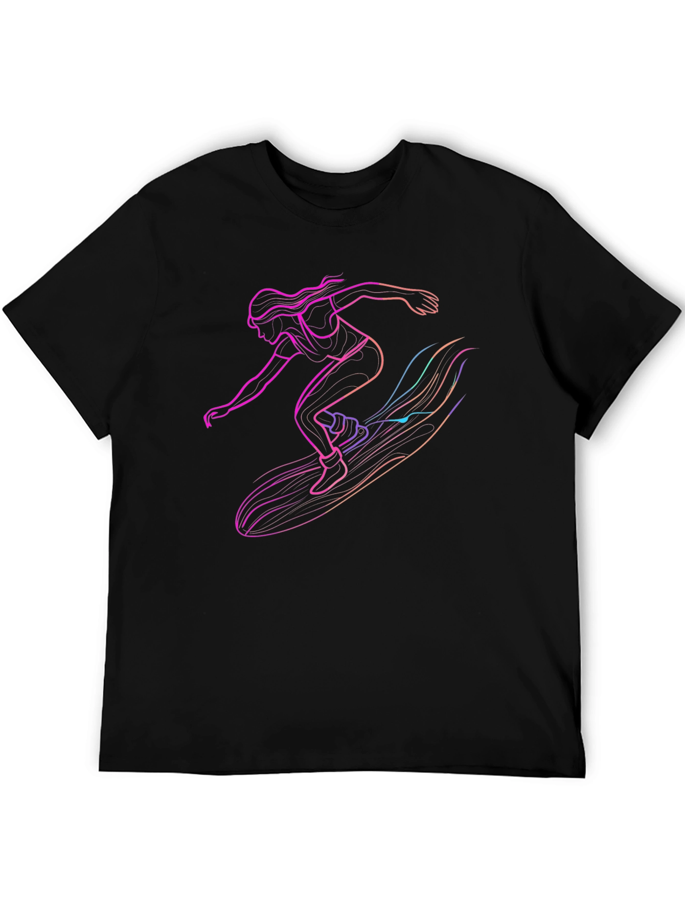 Black Surfing Silhouette Graphic Tee - Black Cotton T-Shirt view 5