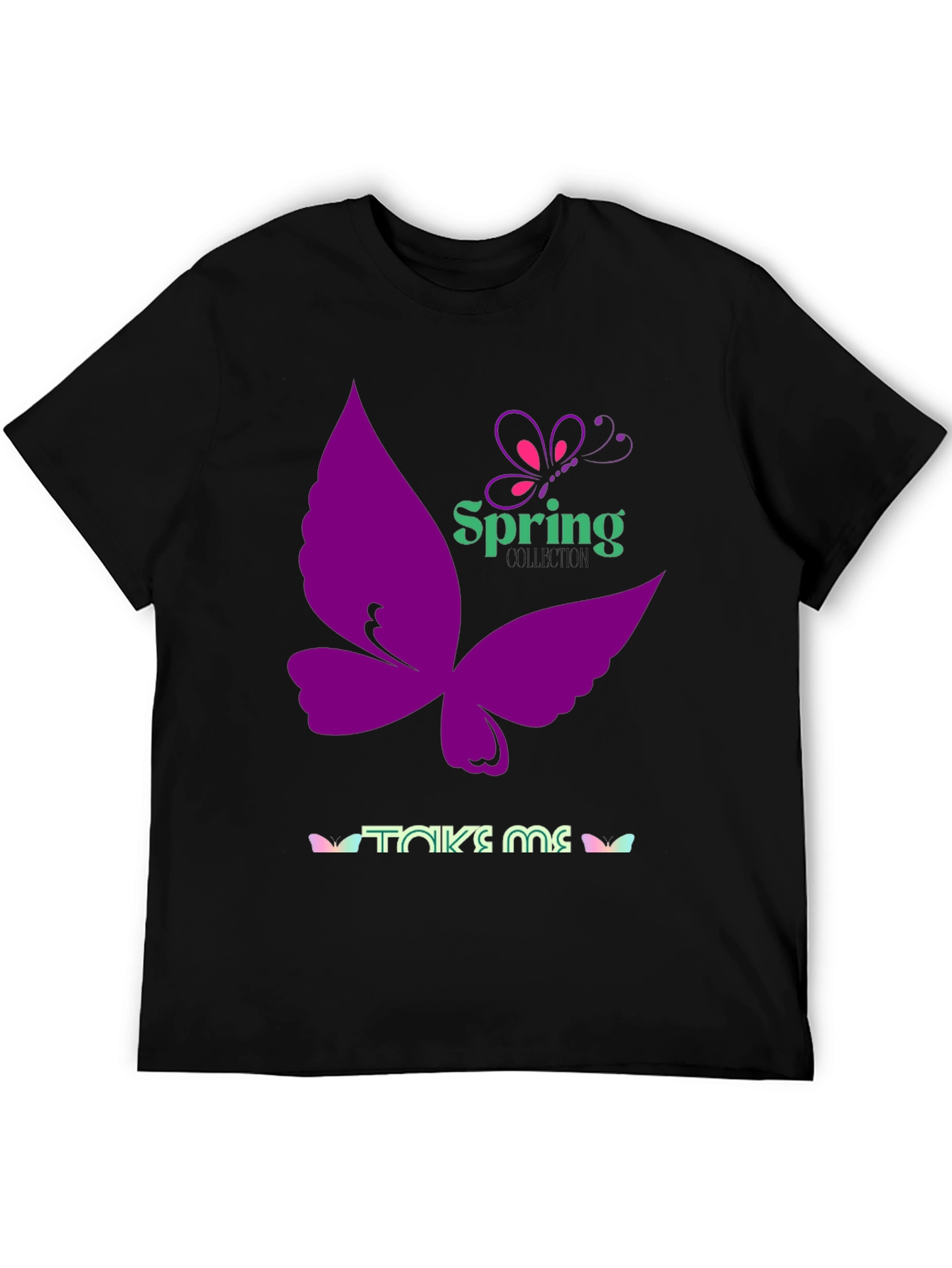 Black Spring Butterfly Black T-Shirt view 5