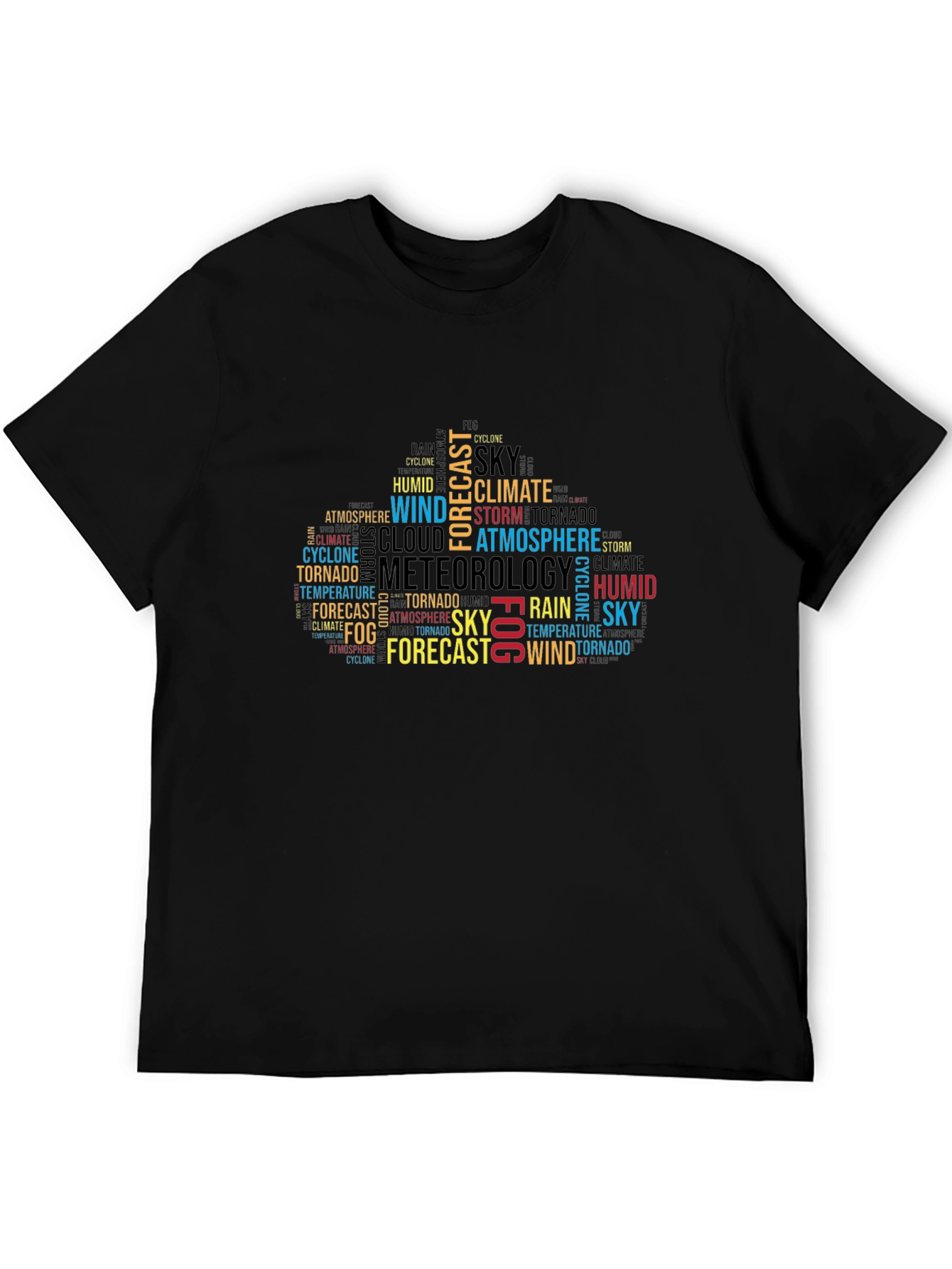 Black Weather Word Art Graphic Tee - Black Cotton T-Shirt view 5