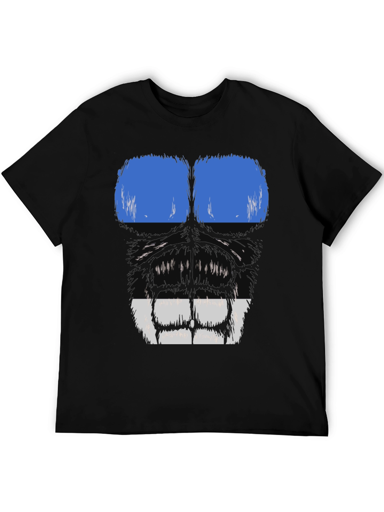 Black Gorilla Face Graphic T-Shirt - Blue & White view 5