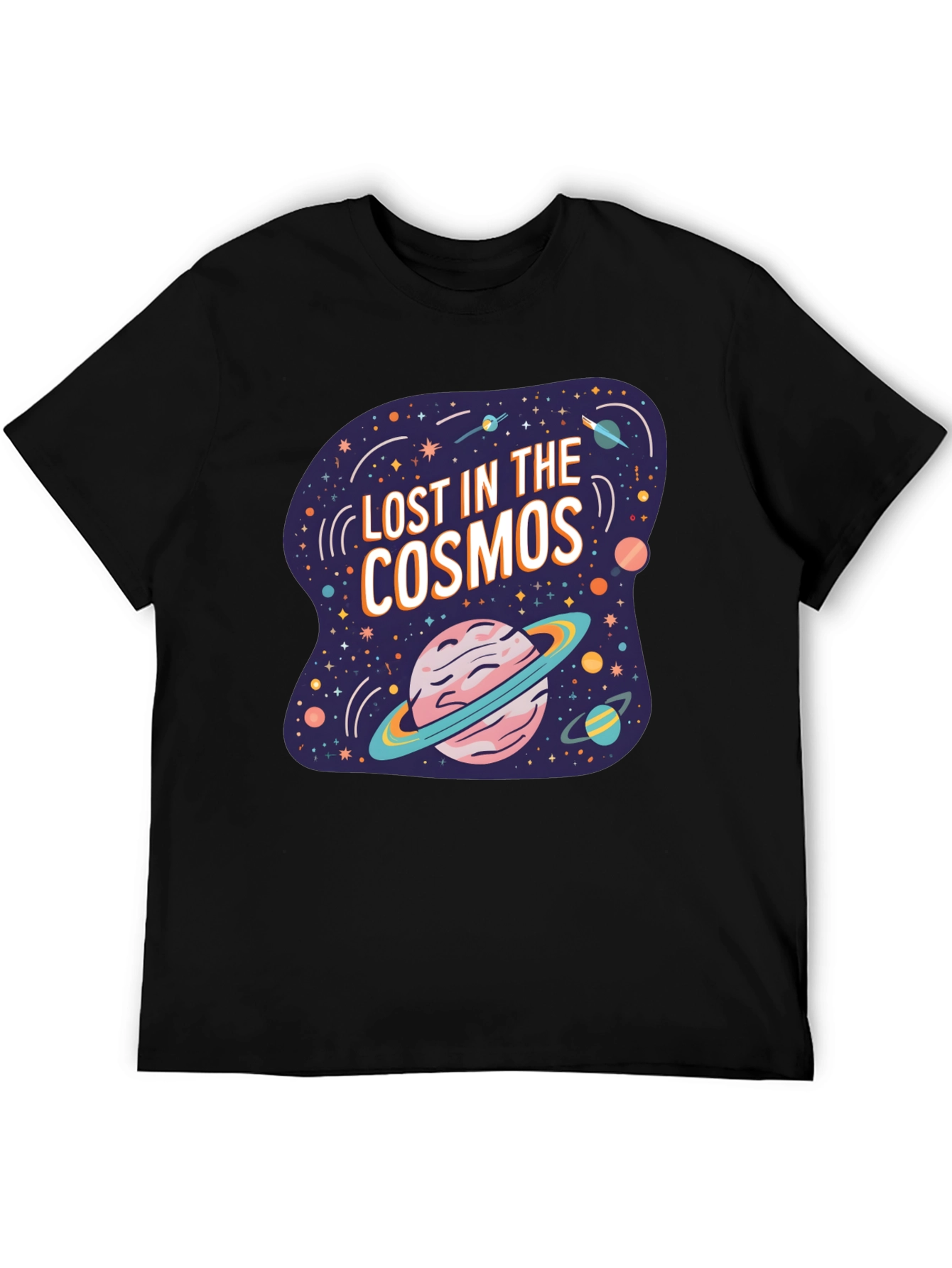 Black Lost in the Cosmos Graphic Tee - Black Cotton T-Shirt view 5