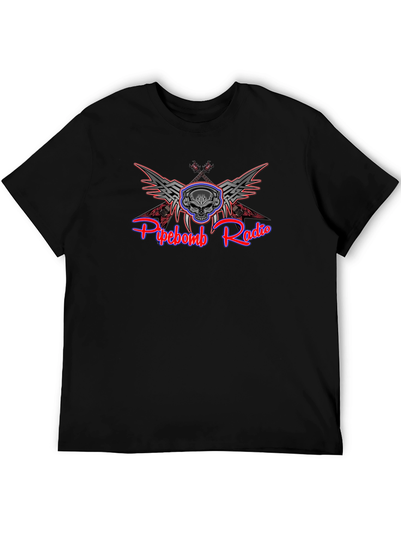 Black Pipebomb Radio Skull Winged T-Shirt view 5